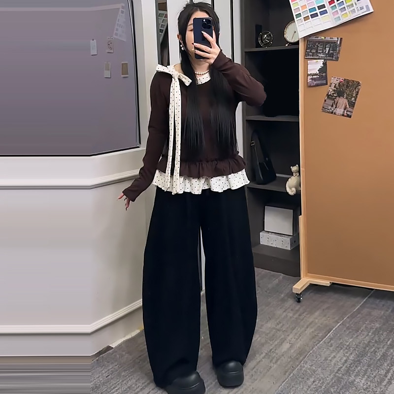 小香风波点蝴蝶结长袖上衣裤子胖mm2026春冬新款显瘦宽松大码女装,女装/女士精品,大码套装,淘宝优惠券,粉丝福利购,淘宝优惠卷