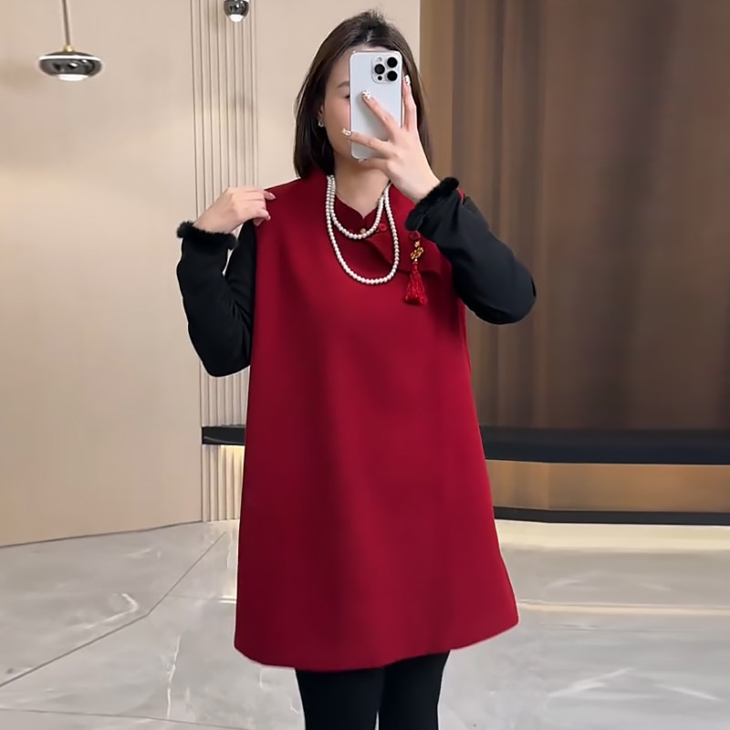 中式国风毛呢马甲裙打底衫套装胖mm2026春冬新款显瘦宽松大码女装,女装/女士精品,大码套装,淘宝优惠券,粉丝福利购,淘宝优惠卷