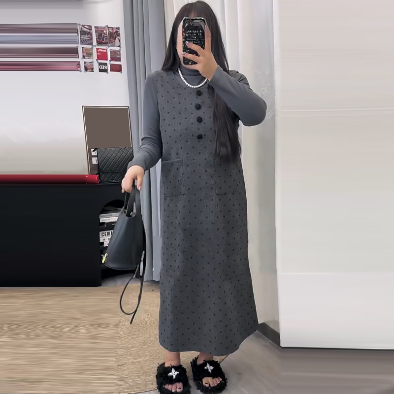 波点毛呢马甲裙垫肩打底衫上衣潮