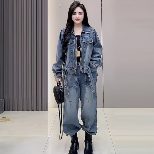 长袖牛仔外套休闲裤子两件套装潮