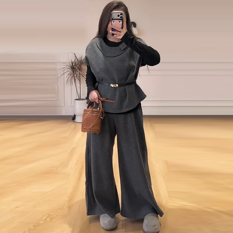 圆领打底衫女收腰半袖马甲阔腿裤胖mm2026春冬新显瘦宽松大码女装,女装/女士精品,大码套装,淘宝优惠券,粉丝福利购,淘宝优惠卷