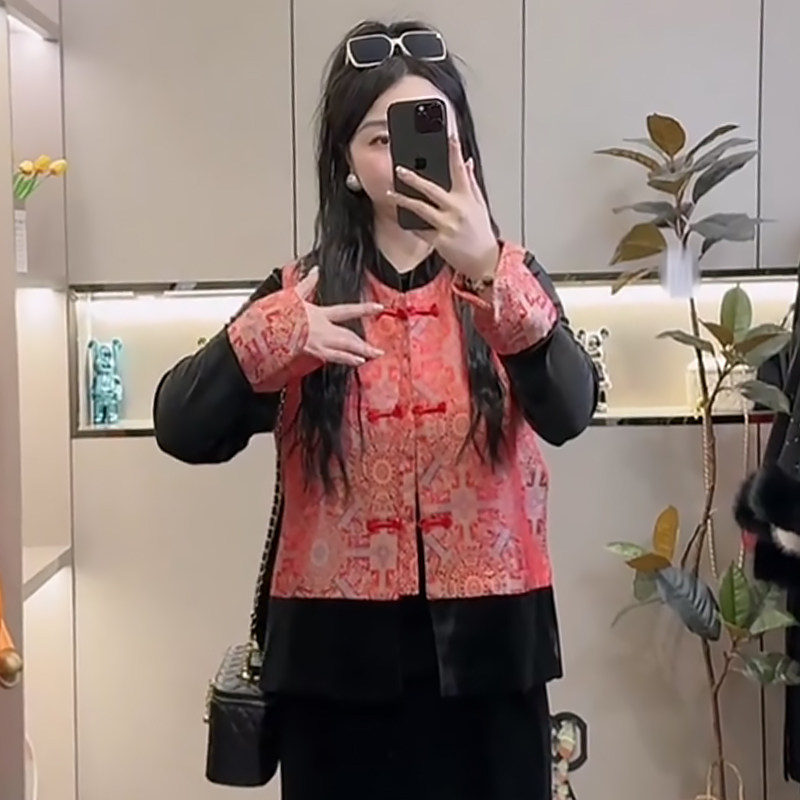 国风提花盘扣马甲丝绒打底衫上衣胖mm2026春冬新显瘦宽松大码女装,女装/女士精品,大码套装,淘宝优惠券,粉丝福利购,淘宝优惠卷