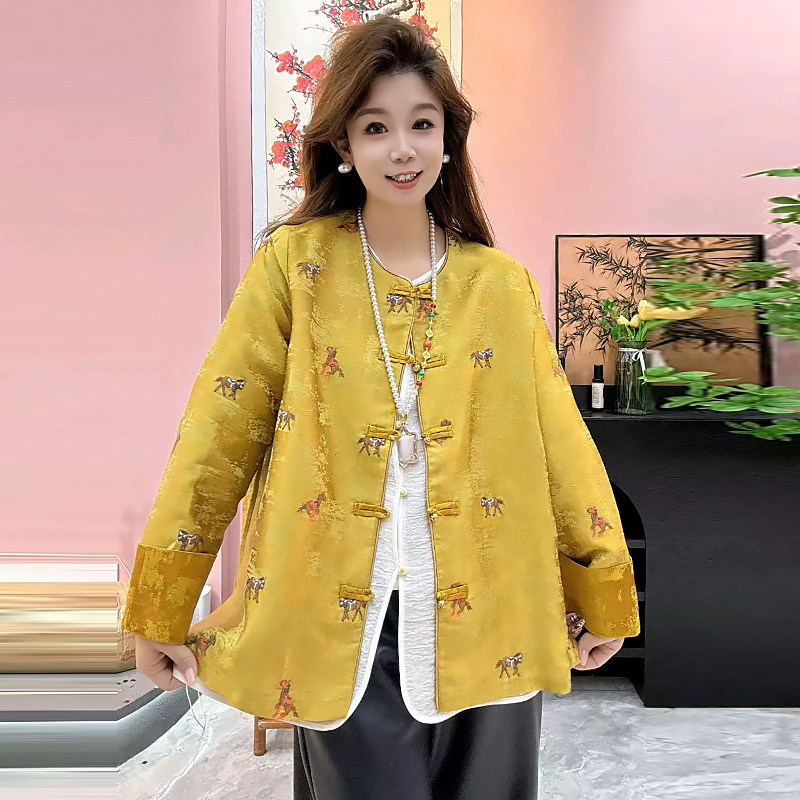 新中式小马刺绣提花挽袖外套女胖mm2026春冬新款显瘦宽松大码女装,女装/女士精品,大码套装,淘宝优惠券,粉丝福利购,淘宝优惠卷