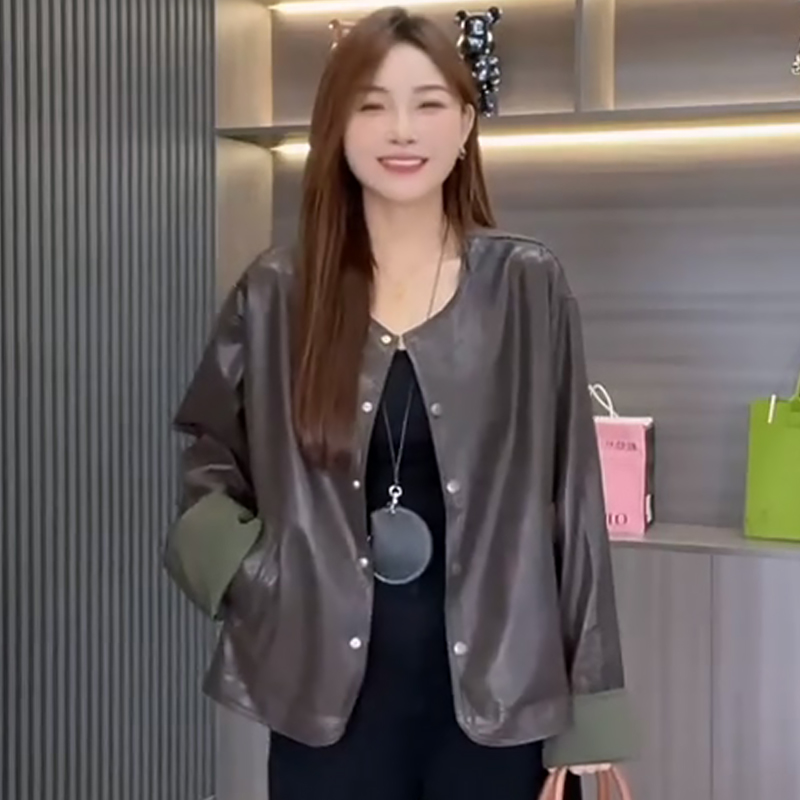 韩系长袖PU皮衣两面服休闲外套潮