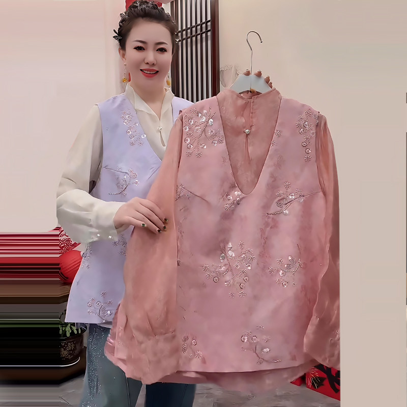 新中式大码侧开叉马甲女马夹打底衫胖mm2026春冬新款显瘦宽松女装,女装/女士精品,大码套装,淘宝优惠券,粉丝福利购,淘宝优惠卷