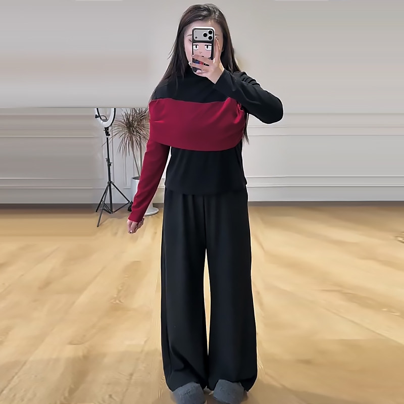 辣妹风不规则撞色上衣女阔腿裤胖mm2026春冬新款显瘦宽松大码女装,女装/女士精品,大码套装,淘宝优惠券,粉丝福利购,淘宝优惠卷