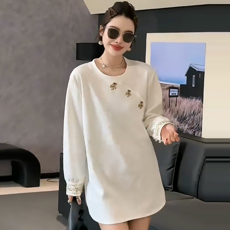 刺绣长袖上衣侧开叉花边打底衫胖mm2026春冬新款宽松大码显瘦女装,女装/女士精品,大码内搭,淘宝优惠券,粉丝福利购,淘宝优惠卷