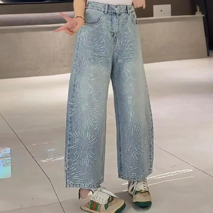 满天星烟花牛仔九分裤子休闲女裤胖mm2026春季款宽松显瘦大码女装