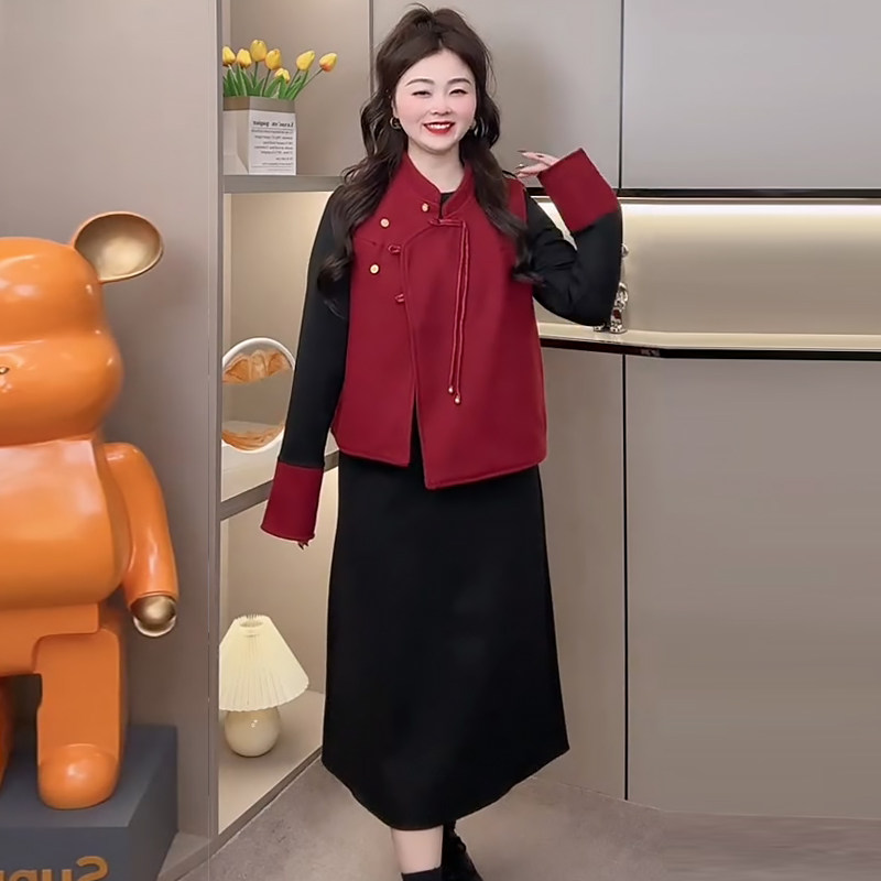 盘扣两面穿国风马甲连衣裙套装潮