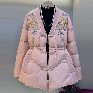 女装 宽松显瘦大码 新款 刺绣复古盘扣保暖棉服休闲外套胖mm2025冬季
