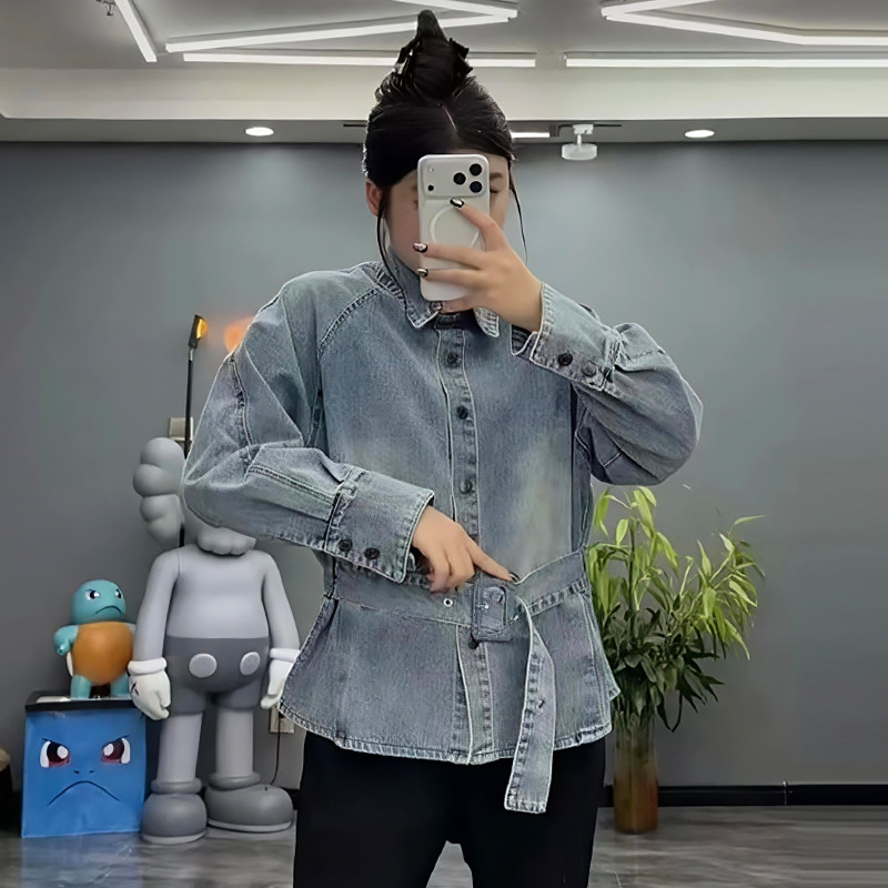 POLO领腰带牛仔衬衫女休闲上衣胖mm2026春冬新款宽松大码显瘦女装,女装/女士精品,大码内搭,淘宝优惠券,粉丝福利购,淘宝优惠卷