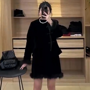 女装 新中式 显瘦宽松大码 胖mm2025冬季 拼毛加棉上衣半身裙平绒套装