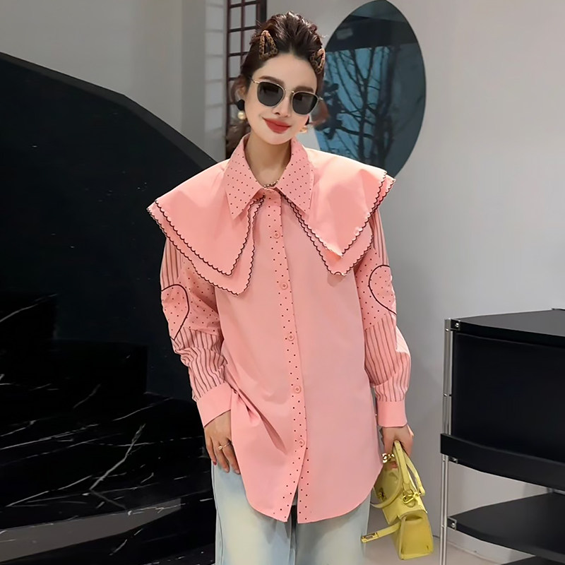 娃娃领大码波点减龄衬衫女打底衫胖mm2026春冬新款宽松显瘦女装潮,女装/女士精品,大码内搭,淘宝优惠券,粉丝福利购,淘宝优惠卷