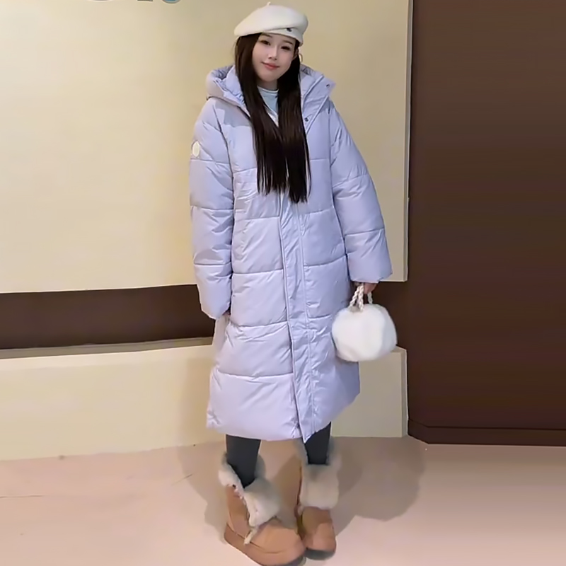 简约百搭长款棉服女遮肉棉衣外套