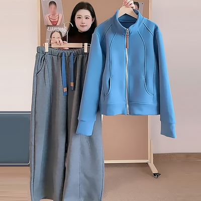 加绒长袖卫衣长袖外套休闲卫裤套装胖mm2026秋季显瘦宽松大码女装