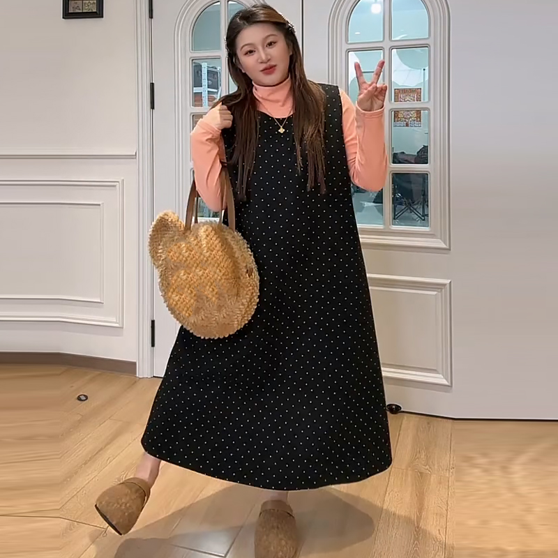 法式复古波点马甲连衣裙打底衫女