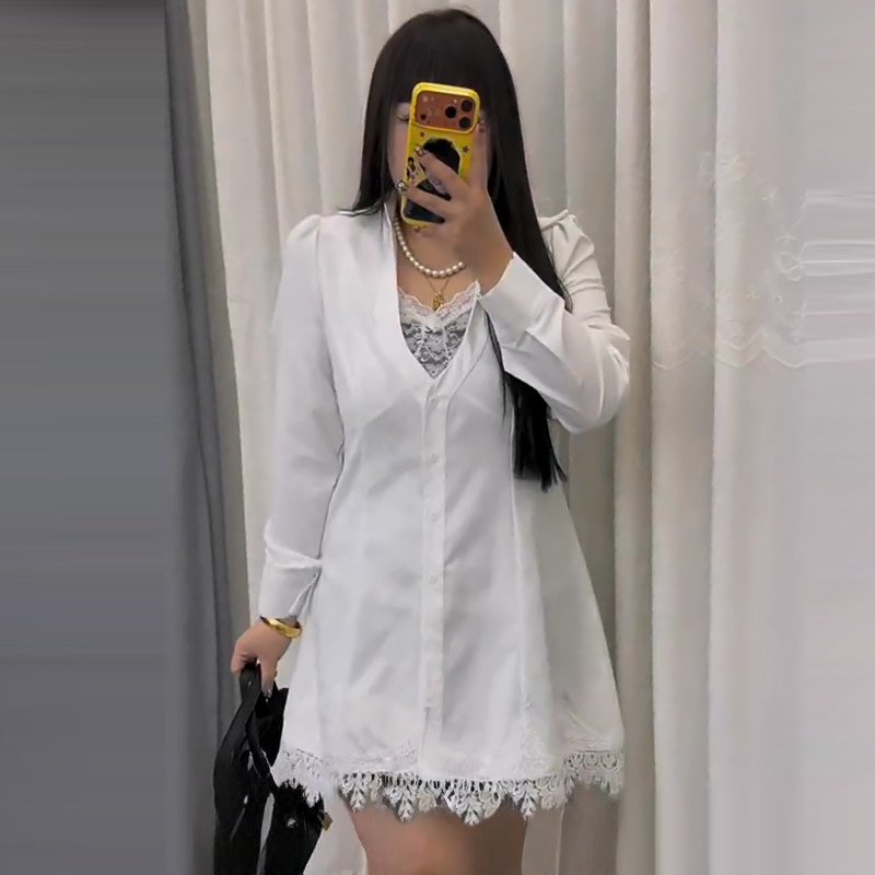 蕾丝拼接衬衫裙蕾丝吊带上衣套装胖mm2026春冬新显瘦宽松大码女装,女装/女士精品,大码套装,淘宝优惠券,粉丝福利购,淘宝优惠卷