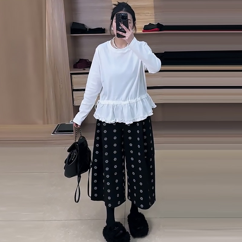 抽绳大码长袖上衣百搭毛呢八分裤弯刀裤胖mm2026春冬显瘦宽松女装,女装/女士精品,大码套装,淘宝优惠券,粉丝福利购,淘宝优惠卷