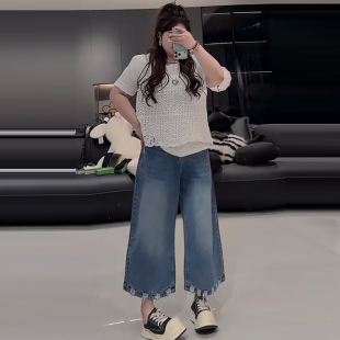 胖mm2026春季 套装 新款 显瘦宽松大码 镂空吊带短袖 女装 T恤上衣女裤