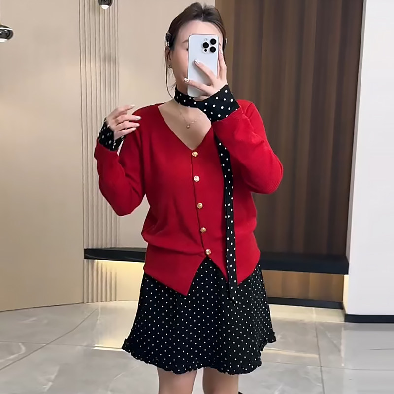 纯欲针织衫减龄波点半身裙套装胖mm2026春冬新款显瘦宽松大码女装,女装/女士精品,大码套装,淘宝优惠券,粉丝福利购,淘宝优惠卷