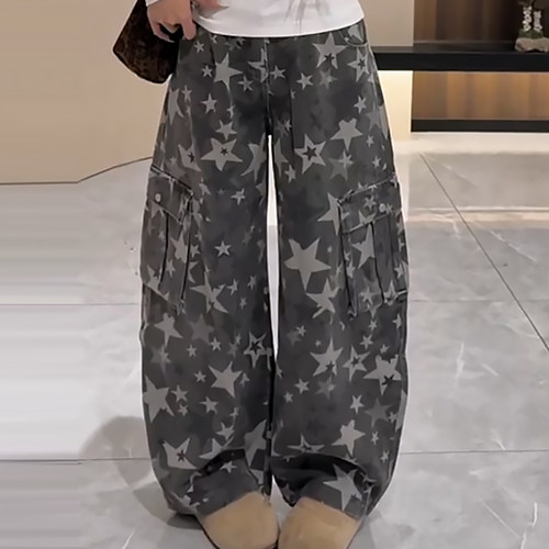 大码五角星迷彩工装阔腿牛仔裤子