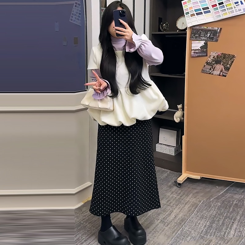 韩系花苞马甲打底衫设计感半裙胖mm2026春冬新款显瘦宽松大码女装,女装/女士精品,大码套装,淘宝优惠券,粉丝福利购,淘宝优惠卷