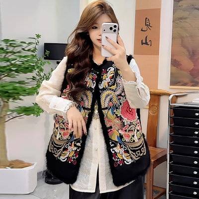 新中式国风刺绣加薄棉休闲马甲潮