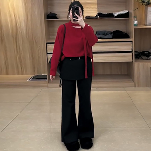 女装 显瘦宽松大码 胖mm2025冬季 斜肩飘带针织上衣假两件加绒西服裤