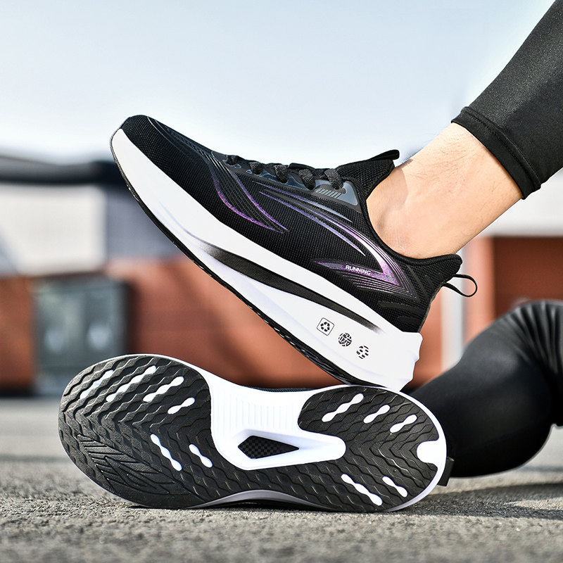 新款春秋飞织透气运动鞋初中学生中考防滑减震碳板竞速跑步鞋男