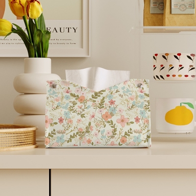 清新简约碎花纸巾盒家用客厅餐桌床头柜可爱创意抽纸盒皮质轻奢高