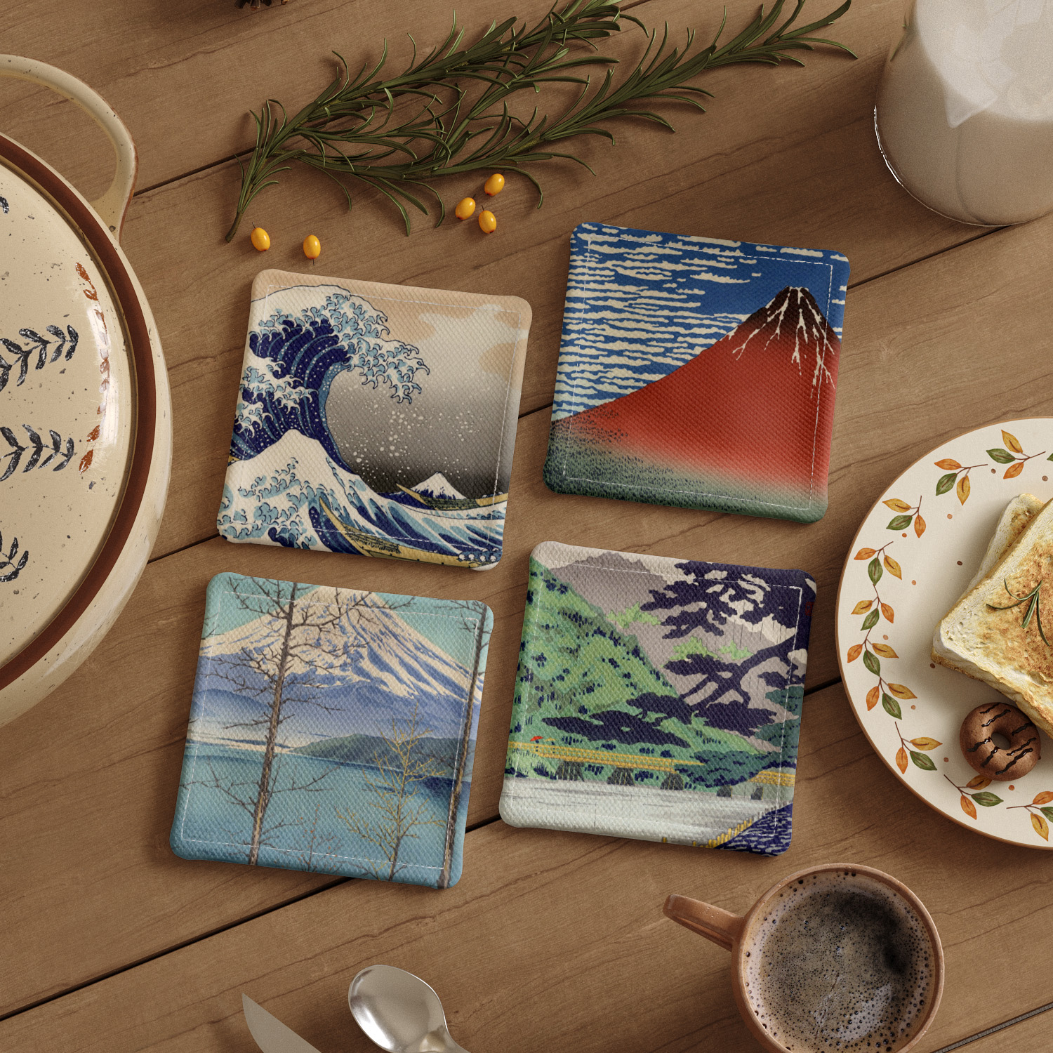 日式浮世绘文创杯垫艺术布艺杯垫吸水速干隔热杯垫防滑轻奢高颜值