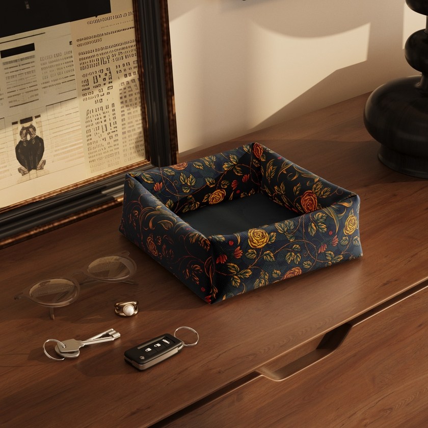 美式复古花纹钥匙收纳盒门口玄关放钥匙收纳盘遥控器布艺托盘桌面,收纳整理,桌面收纳盒,淘宝优惠券,粉丝福利购,淘宝优惠卷