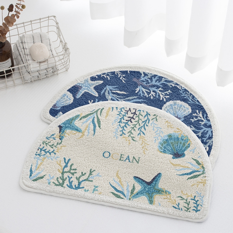 海洋主题 ins风半圆卫生间地垫浴室门口防滑垫吸水脚垫子蛋糕绒