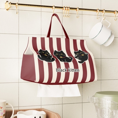 可爱小猫挂式布艺纸巾盒创意厨房卫生间抽纸盒餐巾纸盒高级感挂袋