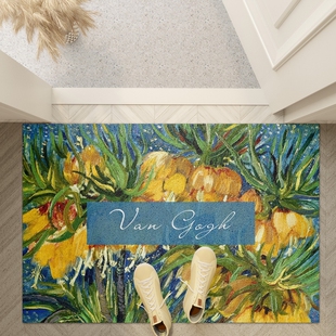 梵高花卉油画 入户门丝圈地垫超大门垫门厅大门口地毯进门脚垫古