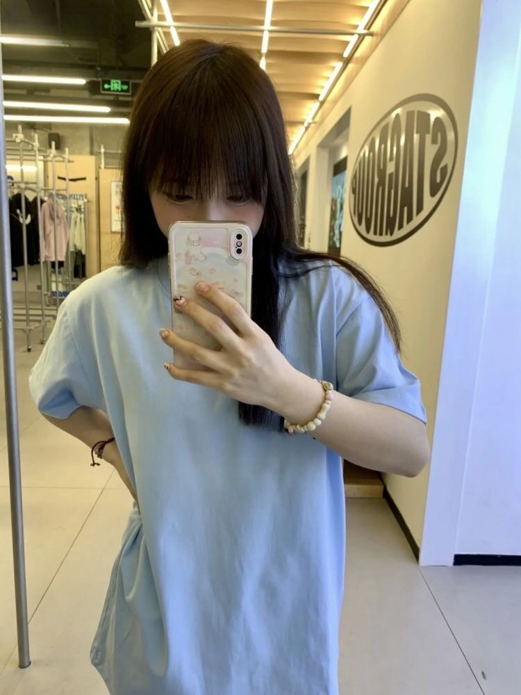 夏季纯棉多巴胺纯色短袖t恤女学生韩版宽松ins中长款甜美半袖上衣