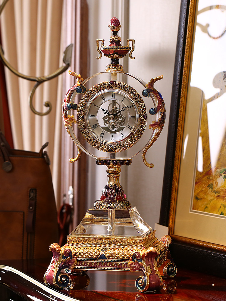 유럽 ??복고풍 에나멜 시계 거실 하이 엔드 테이블 시계 순수 구리 진자 데스크탑 미국 테이블 시계 미술 장식품