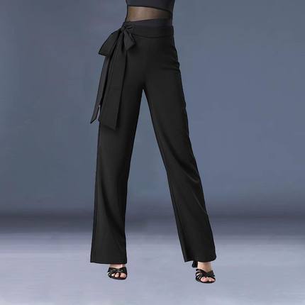 2023新款拉丁舞裤子女高腰舞蹈裤服装摩登交谊跳舞裤直筒阔腿裤