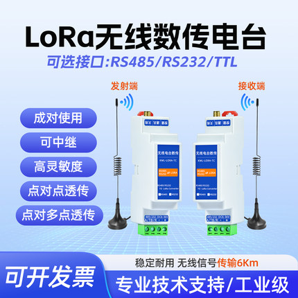 LoRa无线数传电台串口RS485通讯232双向透传输发接收模块中继组网