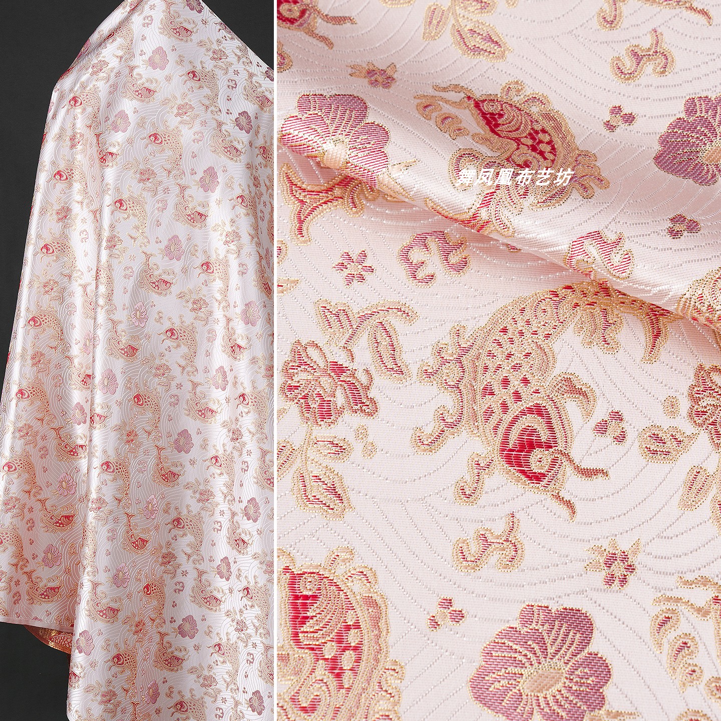 花间游鲤织锦缎提花面料外套马甲