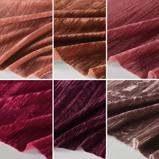 高定丝绒旗袍礼服面料 红色系梭织韩国绒直皱打皱布衬衫裤子布料