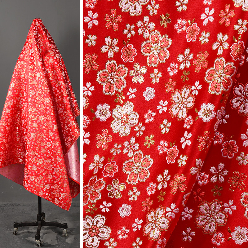 中国风小碎花提花面料 大红色织锦缎肌理童装礼服马甲丝绸布料,居家布艺,海绵垫/布料/面料/手工diy,淘宝优惠券,粉丝福利购,淘宝优惠卷