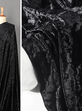 纯黑色钻石绒面料 光泽感柔软四面弹力压花韩国丝绒裙子礼服布料