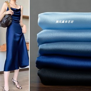 天蓝色宝蓝色醋酸缎面料光泽柔软垂顺抗皱绸缎礼服吊带裙服装布料