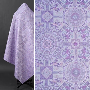 紫罗兰【四通八达】织锦缎提花面料 新中式外套马甲唐装宋锦布料