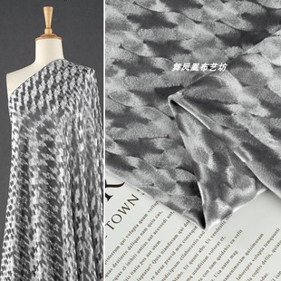 设计布料 创意肌理圆圈弹力服装 浅灰色 醋酸韩国绒压花金丝绒面料