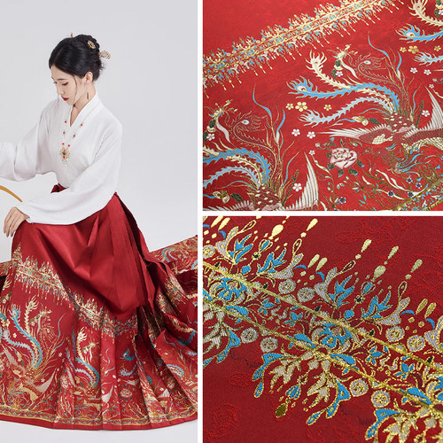 中国风红色织锦缎马面裙布料