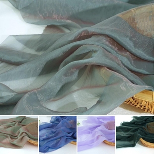 柔软光泽薄纱变色暮云纱面料 国风汉服裙子拍背景锦纶网纱布料