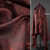 旗袍衬衫 新中式 布料 100%醋酸香云纱树枝纹褶皱肌理面料 铁锈红色