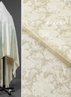 杏色浅黄色仿醋酸暗纹面料 中式复古丝滑垂顺亲肤连衣裙衬衫布料